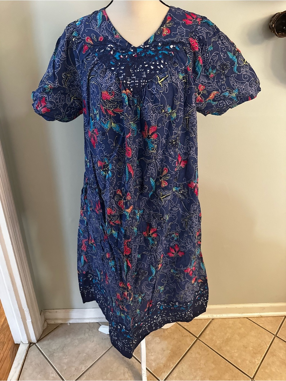 Women’s Vintage Expressions Navy Floral Midi House Dress 100% cotton